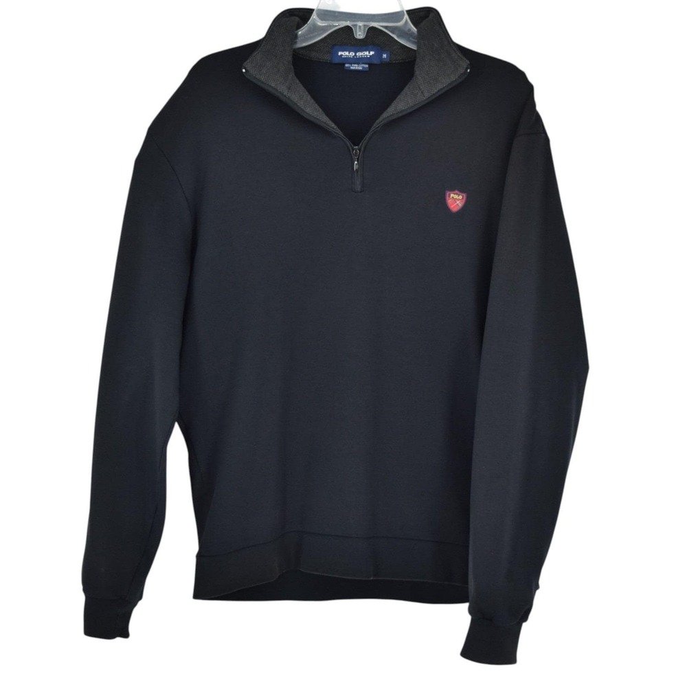 Polo Golf Ralph Lauren Pima Cotton 1/4 Zip Sweater Black Y2K Plaid Crest Mens M